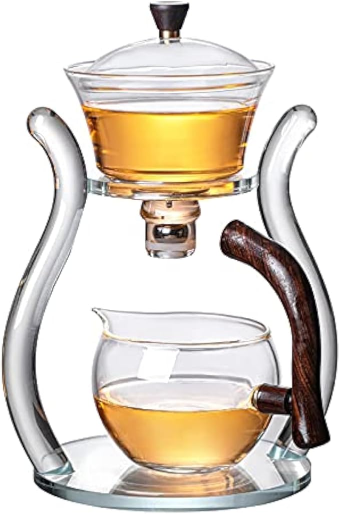 RORA Glass Teapot Set Semi Automatic Drip Rotating with Infuser Lazy Kungfu Tea pot Set (Glass) - Bloomnest