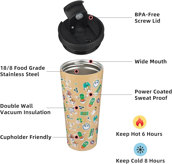 BJPKPK 22oz Tumbler With lid And Straw Stainless Steel Travel Coffee Mug Insulated Tumblers Cups,Spring Party Brown - Bloomnest