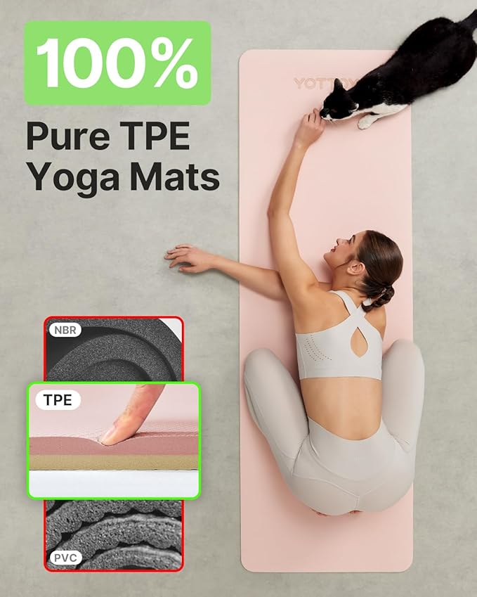 Yoga Mat,Non-Slip TPE Exercise Mat(1/4 Inch) for Pilates, Fitness & Barefoot Workouts, Home Gym Studio with Strap & Bag - Bloomnest