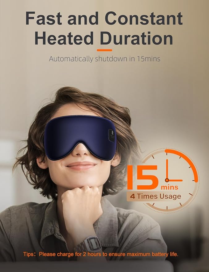 Silk Cordless Heated Eye Mask, Compress Heating Pad for Dry Eye Stye Eye Strain, Blackout Electric Warm Eye Mask for Airplane Sleeping for Travel, Idea for Women/Men (Silk-Blue)