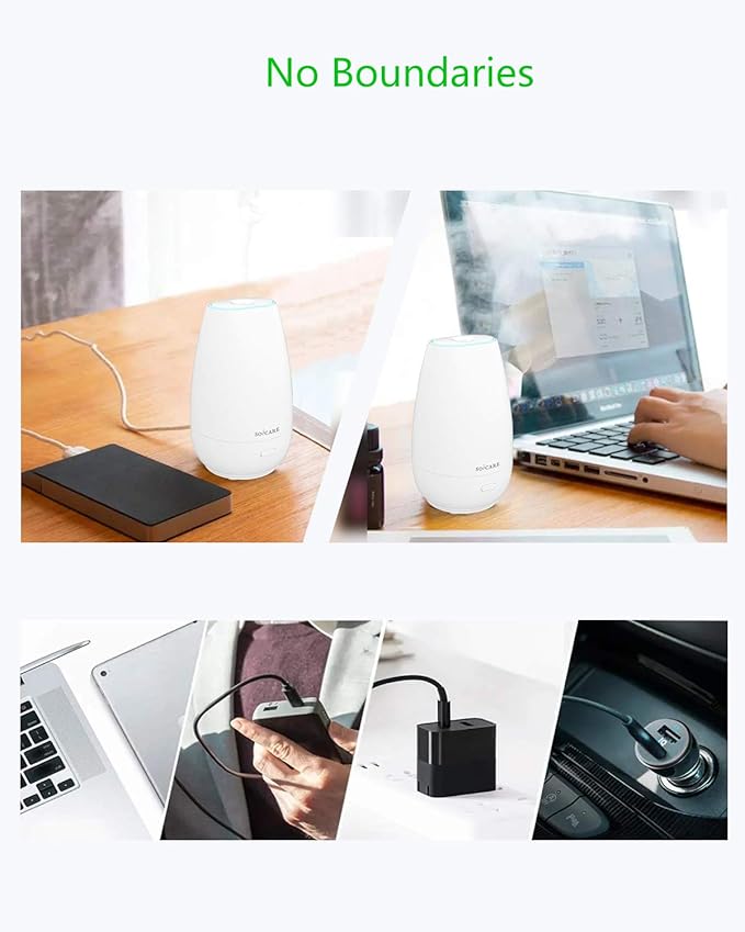 SOICARE Car Diffuser (2nd Generation), Small Portable Car Essential Oil Diffuser with Built-in USB Cable, Mini Aromatherapy Air Scent Humidifier Diffuser for Travel/Office/Home (White) - Bloomnest