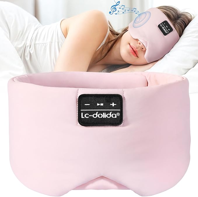 LC-dolida Sleep Mask with Bluetooth Headphones, Ice Silk Sleep Headphones with Bluetooth 5.4, Total Blackout Eye Mask for Sleeping, Sleep Soft Mask for Women Men, All Night Sleep, Travel(Pink) - Bloomnest