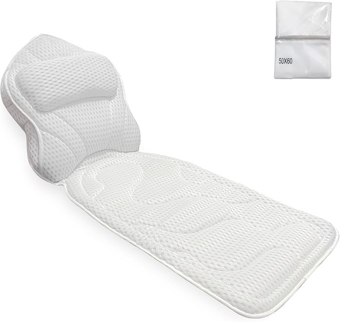 Bath Pillows for Tub Full Body, Large Mesh tub Pillow for Bathtub for Head, Neck and Back Support with Laundry Bag and Hanger for Quick Drying White - Bloomnest