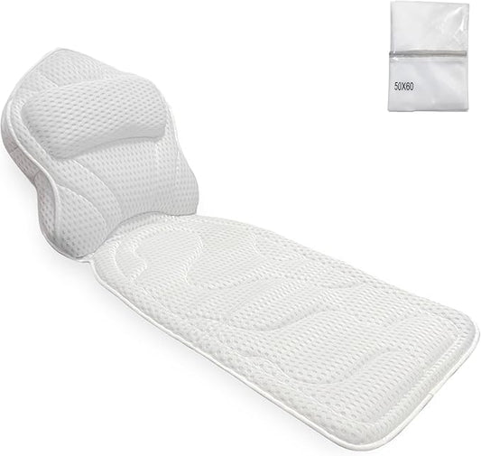 Bath Pillows for Tub Full Body, Large Mesh tub Pillow for Bathtub for Head, Neck and Back Support with Laundry Bag and Hanger for Quick Drying White - Bloomnest