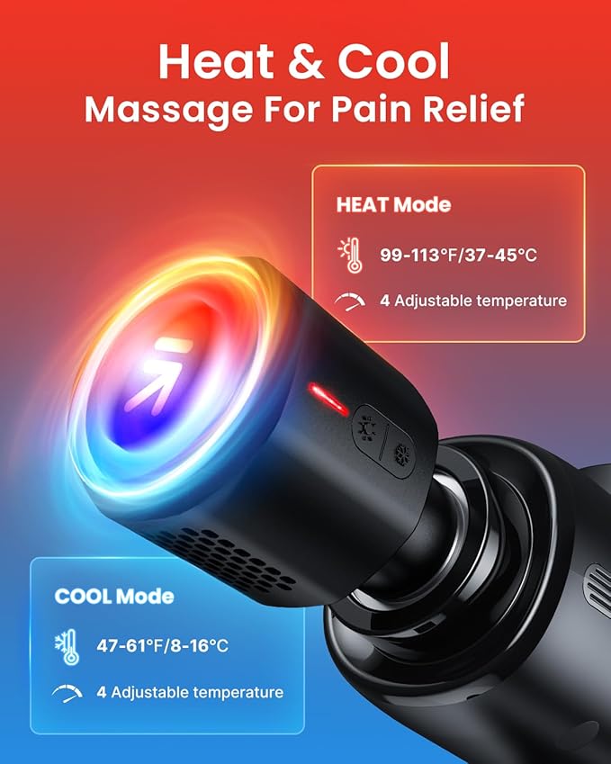 RENPHO Massage Gun Deep Tissue with Charging Stand, Heat and Cold Head, Percussion Body Muscle Masajeador for Athletes Pain Relief, Active Thermacool Deluxe - Bloomnest