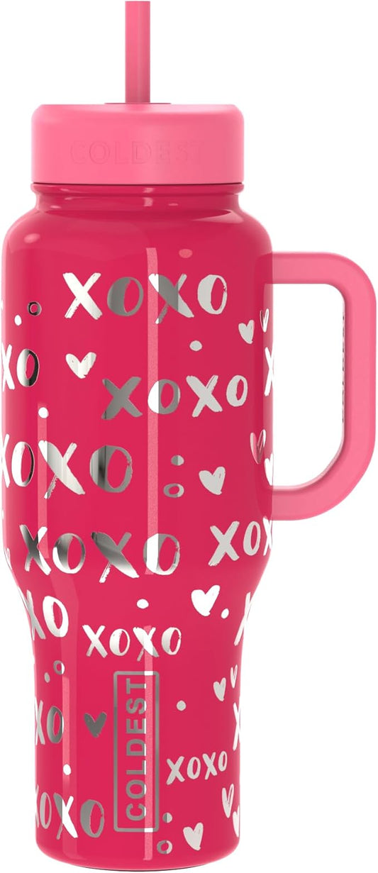 Coldest Tumbler with Handle and Straw, 100% Leak Proof Insulated Tumbler with Lid and Straw (3 Lids), Stainless Steel Tumblers for Women & Men, Cup Holder Friendly, 36 oz (Moonlight Hearts) - Bloomnest