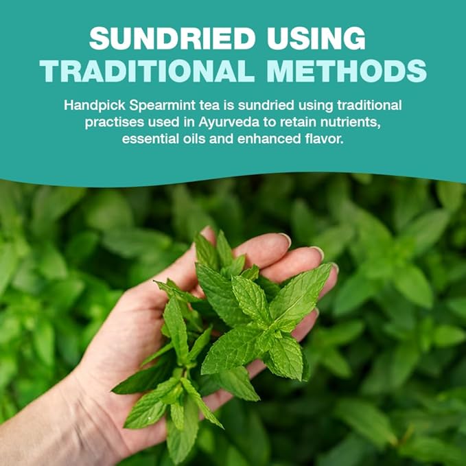 HANDPICK, Spearmint Tea Bags for PCOS relief (100 Herbal Tea Bags) |Refreshing Mint Tea | Non-GMO | Round Eco-Conscious Teabags - Bloomnest