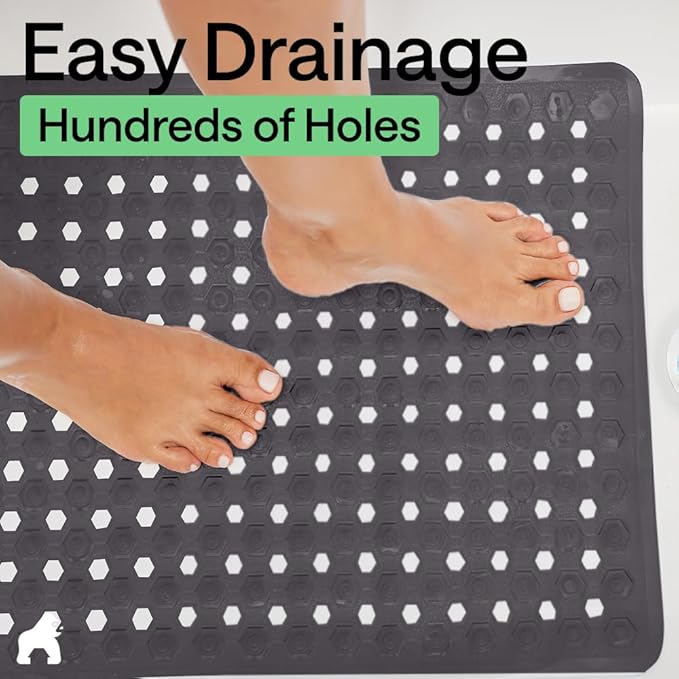 GORILLA GRIP Patented Square Shower Stall Mat, Small Bathtub Floor Mats for Stand Up Showers, Suction Cups and Drain Holes, Machine Wash, Soft on Feet, Bathroom Accessories 21x21 Inch, Charcoal Opaque - Bloomnest