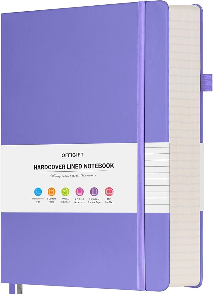 Lined Notebook Journal for Women Men, Large A5 College Ruled Notebook, 312 Numbered Pages Notebooks for Work, 100gsm Paper Daily Journal, Hardcover Vegan Leather Journals for Writing Office, Purple - Bloomnest