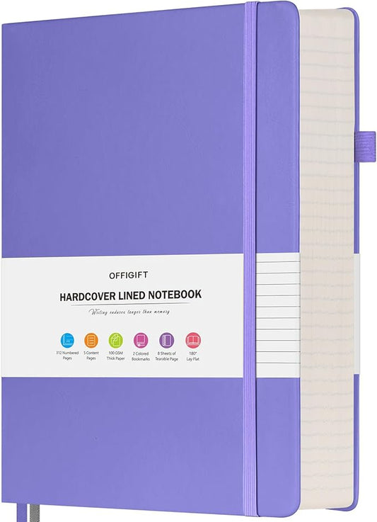 Lined Notebook Journal for Women Men, Large A5 College Ruled Notebook, 312 Numbered Pages Notebooks for Work, 100gsm Paper Daily Journal, Hardcover Vegan Leather Journals for Writing Office, Purple - Bloomnest