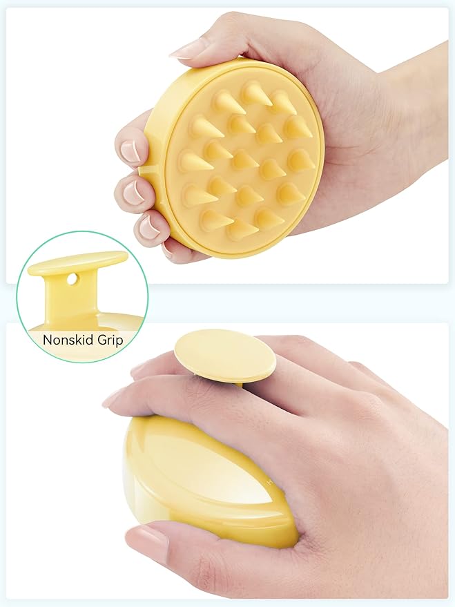 HEETA Scalp Massager with Soft Silicone Bristles - Promotes Hair Growth, Exfoliates Scalp, Removes Dandruff, and Enhances Shampoo Cleansing, Yellow HEETA