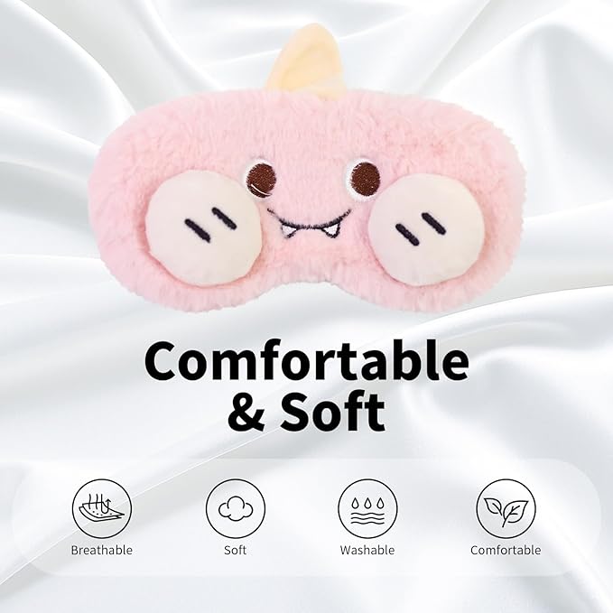 Cute Sleep Eye Masks for Kids, Kawaii Cartoon Kids Sleeping Mask for Women Boys Girls Teens, Soft Plush Adjustable Eyeshade Travel Nap Eye Cover (Blue+Pink Monster) - Bloomnest