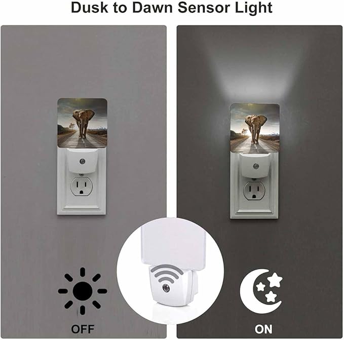 LED Night Light,Single Elephant Walking in Wild Road LED Night Light Plug into Wall with Dusk to Dawn Light Sensor White Energy Efficient Nightlight for Bedroom Hallway Living Room Kitchen - Bloomnest