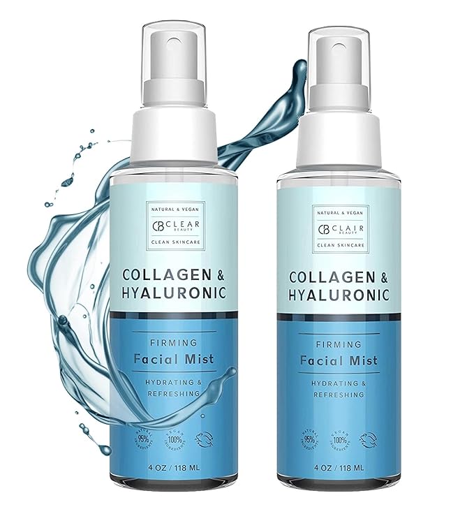 Clear Beauty Hyaluronic Acid & Collagen Face Mist - Dermatologist Tested, Moisturizes & Tones Skin, Anti-Aging, Natural Ingredients, Cruelty-Free Korean Skin Care - All Skin Types - 4 OZ (2 Pack) - Bloomnest