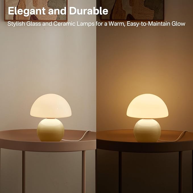 Mushroom Lamp Table Lamp for Bedroom,Desk Bedside Small Lamps for Living Room Night Stands,Mushroom Decor Cute Mini Modern Mid Century Lamps,Unique Aesthetic Home Living Room Decor (Cream) - Bloomnest