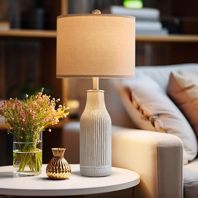 23.75 inches Modern Ceramic Table Lamp Set of 2 for Living Room, Farmhouse Bedside Nightstand Lamp for Bedroom Home Office Dorm - Bloomnest