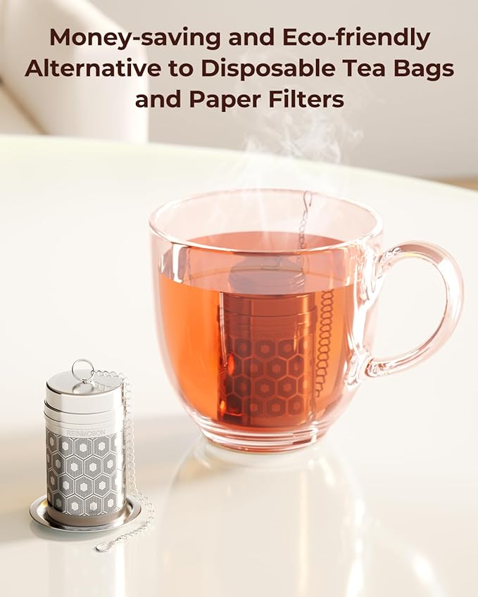 Reinmoson Mini Tea Strainers for Loose Tea, Extra Fine Mesh Tea Infuser, 304 Stainless Steel & Updated Slim Threaded Lid, Loose Leaf Tea Steeper for Black Tea, Rooibos, etc - Bloomnest