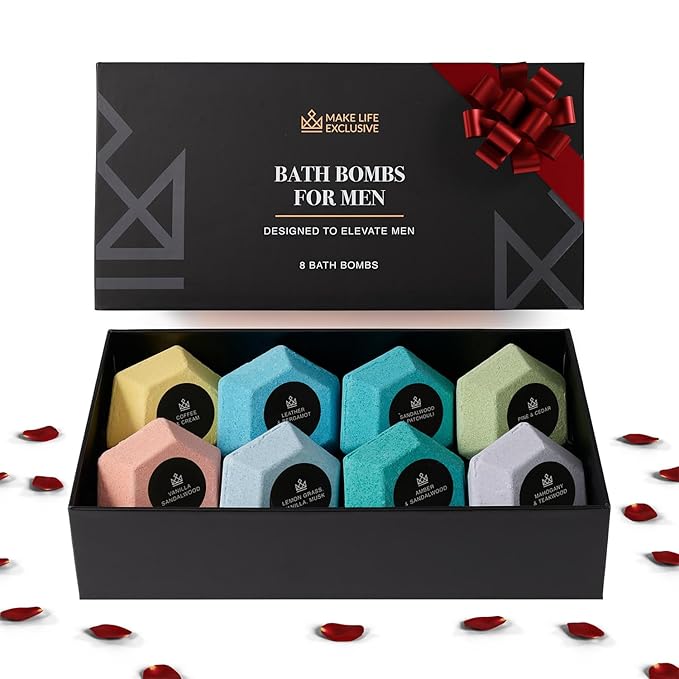 Bath Bombs for Men, Diamond Shape, Gifts for Men, 8 Large 5oz Bombs, 100% Natural Products & Essential Oils, Soak in, Bubble Bath - Bloomnest