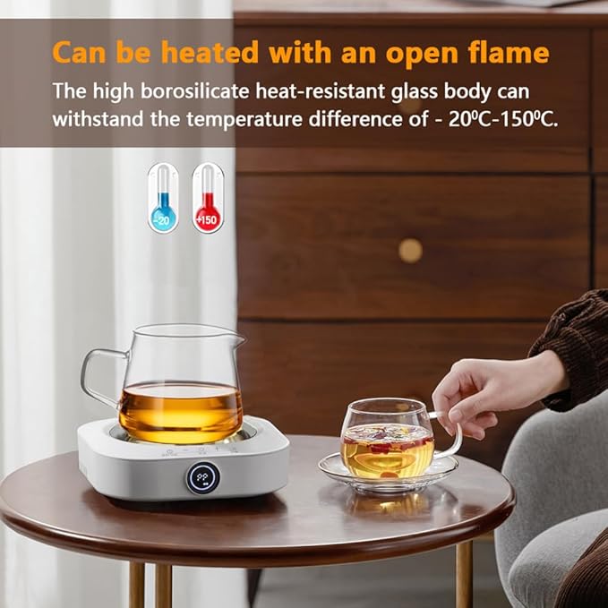 Lazy Kungfu Drip TeaPot, Heat Resistant Tea Set, Semi-Automatic Glass Teapot Suit for Magnetic Water Flow Wooden Glass Teapot Set