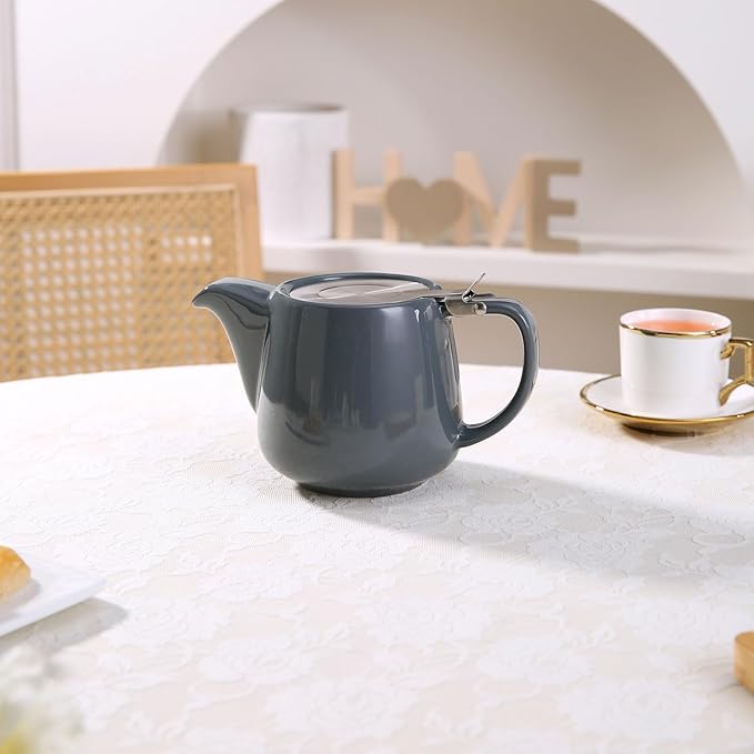 Ceramic Teapot With Stainless Steel Infuser, Heat Resistant, Perfect Tea Maker, Gray Teapot 500ml/17oz