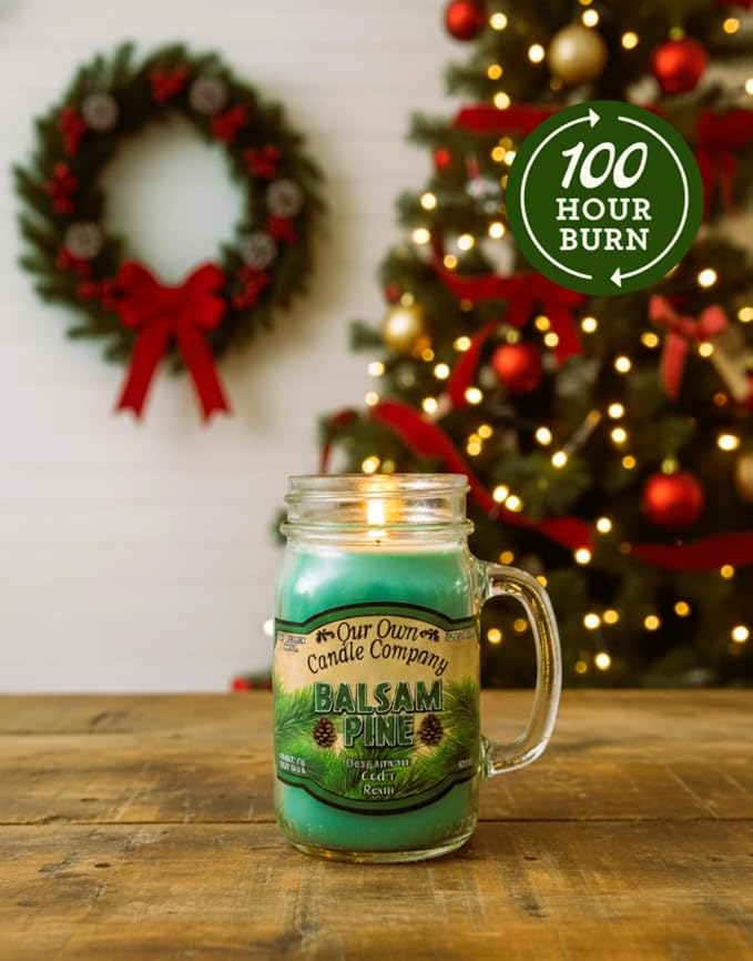 Our Own Candle Company, Balsam Pine Scented Mason Jar Candle, 100 Hour Burn Time, Made in The USA - 13 Ounces - Bloomnest