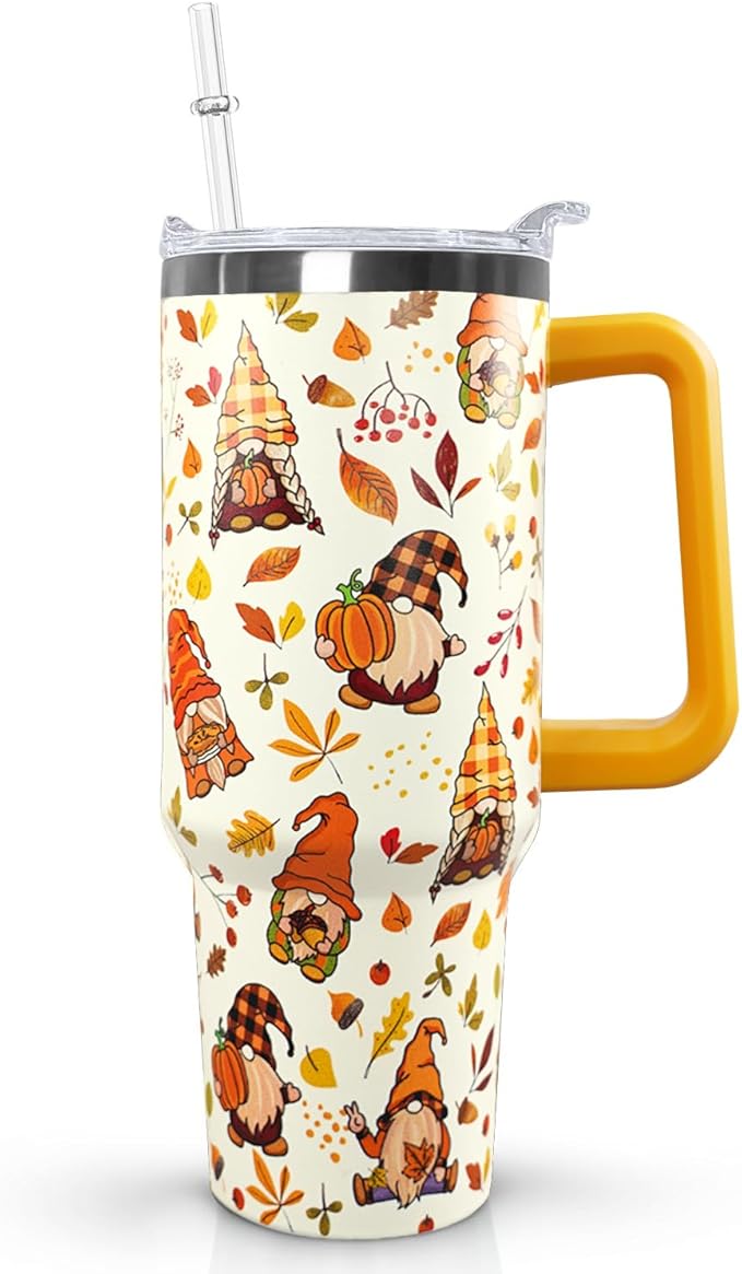 Ceovfoi 40 oz Fall Gnome Tumbler Insulated Stainless Tumbler, Fall Travel Coffee Cup Water Botter, Autumn Fall Gift for Thanksgiving Christmas - Bloomnest