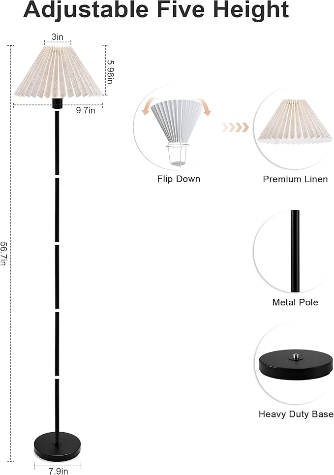 UMEXUS Cordless Floor Lamp for Bedroom, Rechargeable Battery Operated with Remote & Timer, Dimmable RGB, Pleated Standing Light Small Corner Pole Lamps for Living Room Bedside Outdoor Patio Home Decor - Bloomnest