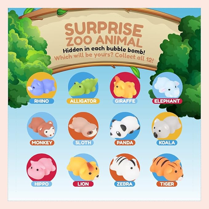 Zoo Animal Bath Bombs for Kids with Surprise Toys Inside (6 Pack) - Gentle and Safe, USA Made, Large Bubble Bomb & Ideal Gift for Boys & Girls by Two Sisters - Bloomnest