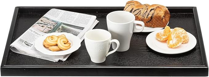 24 x 16 Inches Extra Large Solid Wood Serving Tray for Tea Coffee Table Snack Food Meals Serving Plate Kitchen Party Bar Breakfast Server with Raised Edges Black Wooden Decorative Ottoman Tray - Bloomnest