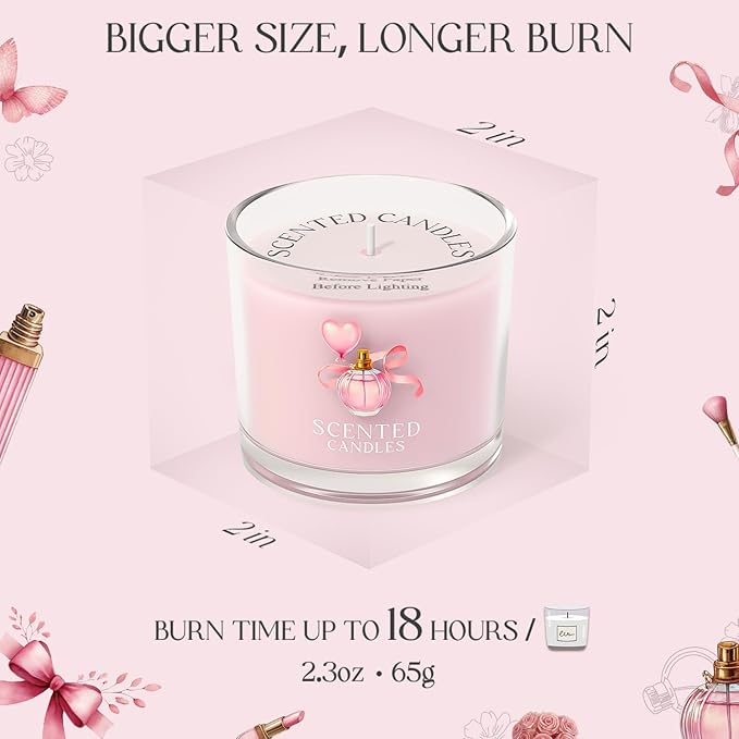 Pink Candles, Scented Candle Gift Set for Stress Relief, 3 Votive Candles for Women and Men, Birthday Candle Gifts for Women, Candles Gifts for Women (Pink, 7 oz) - Bloomnest