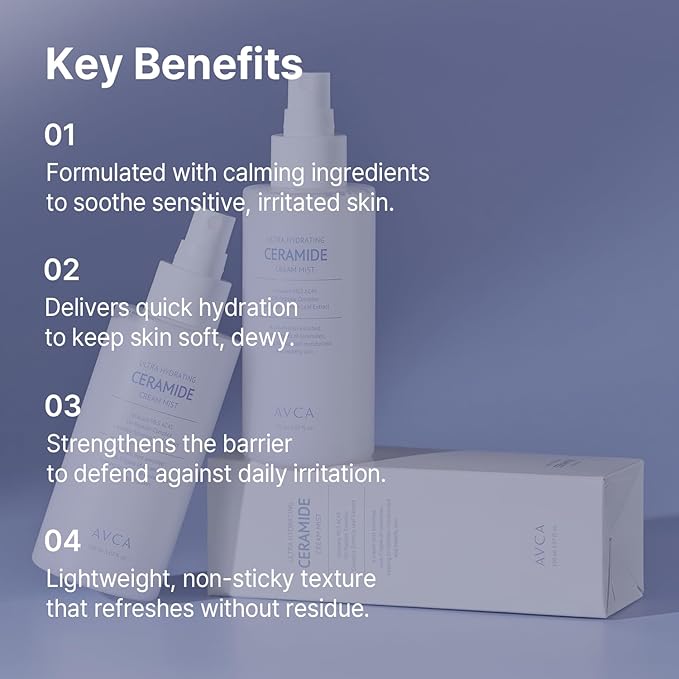 AVCA Ultra Hydrating Ceramide Cream Mist – Milky Face Mist with 5 Ceramides for Deep Moisture, Soothing & Dewy Glow, Lightweight Moisture-Boosting Facial Spray for All Skin Types (5.07 fl oz) - Bloomnest