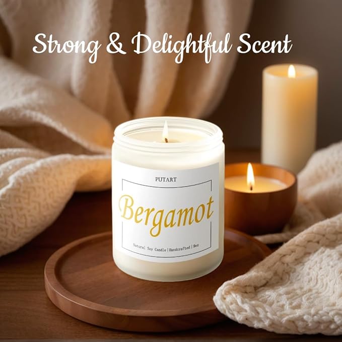 Bergamot & Green Tea Scented Candles for Home, Natural Soy Wax Aromatherapy Non Toxic Candle Gift for Women Men, Home Fragrance Decoration Glass Jar Candle for Meditation and Relaxation (9oz - Bloomnest