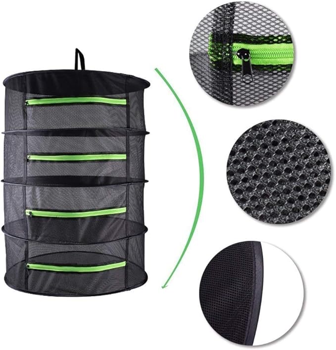 Drying Rack Net Dryer 4 Layer 2ft Black W/Green Zippers Hydroponics Drying Rack Herbs for Plant Bud Seed,Plant Racks for Weed,Mesh Hanging Plant Dry,Herb Dry,for Garden Outdoor Bud Tea - Bloomnest