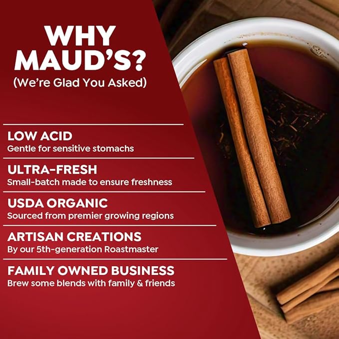 Maud's Organic Cinnamon Black Tea Pods, 22 ct, Recyclable Single Serve Tea Pods – 100% Gourmet Blended Tea Leaves, Compatible with Keurig K Cups Maker - Bloomnest