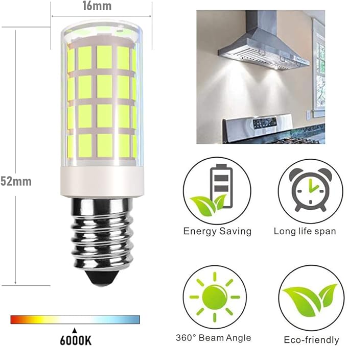 E14 LED Bulb E14 European Base Bulb E14 Cooker Hood Bulb E14 Chandelier Light Bulb 120V Replace Salt lamp,home lighting, kitchens lighting 4W(40W Halogen Equivalent)4-Pack(Daylight White 6000K) - Bloomnest