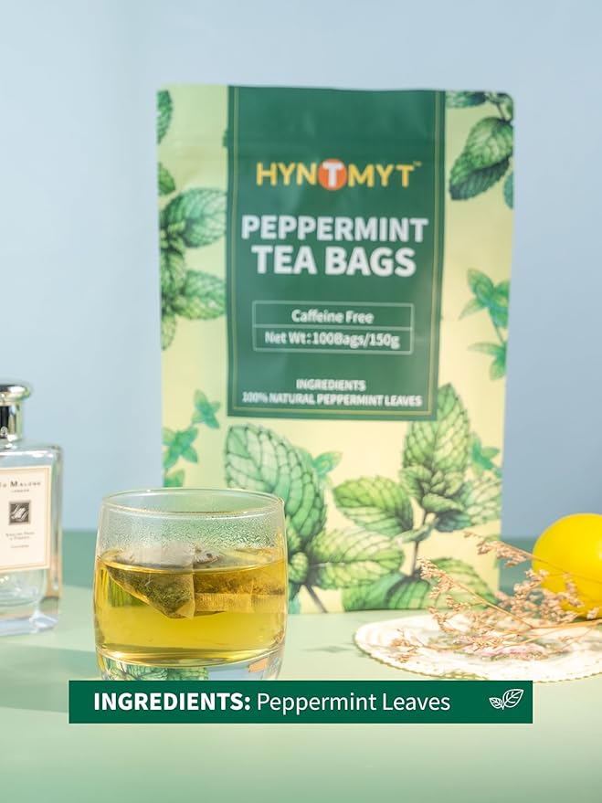 HYNTMYT Peppermint Tea Bags, Natural Peppermint Leaves, Crisp Mint Flavor, Caffeine Free, 100 Count - Bloomnest