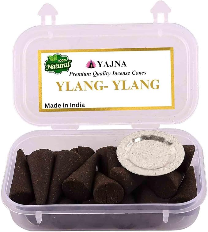 Yajna YLANG-YLANG 100%-Natural-Incense-Cones Handmade-Hand-Dipped Organic-Chemicals-Free for-Purification-Relaxation-Positivity-Yoga-Meditation The-Best-scents (60 Count) Yajna