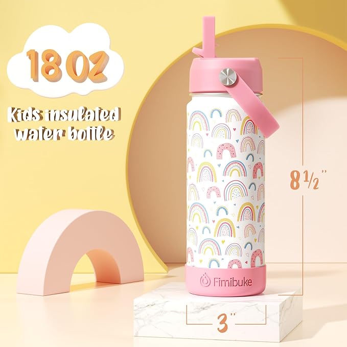 Fimibuke Kids Insulated Water Bottle, 18oz BPA FREE Kids Cups with Straw Double Wall Vacuum Tumbler 18/8 Stainless Steel Leak Proof Toddler Water Bottle for School Boys Girls (2 Pack, Game+Space) - Bloomnest