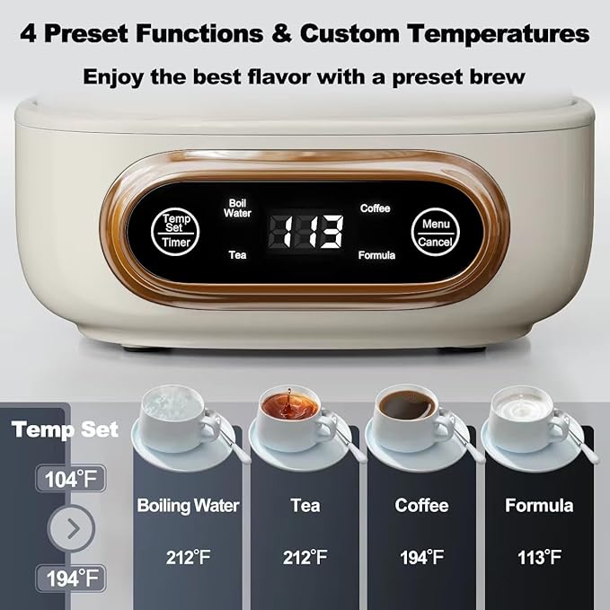 Topwit Electric Tea Kettle, 11 Temperature Control & 4 Presets Glass Kettle with Removable Infuser, 0.8L Electric Kettle for Coffee, Formula, Tea Maker with 8H Keep Warm, Boil-dry Protect, Beige - Bloomnest