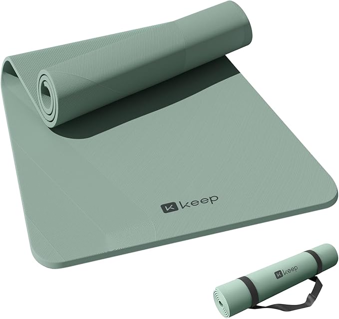 KEEP Yoga Mat, 32" Extra Wide Exercise Mat with Strap for Men and Women, 7mm Thick Double-Sided Non-Slip Eco-friendly Yoga Mat for Pilates, Workout and Fitness - Bloomnest