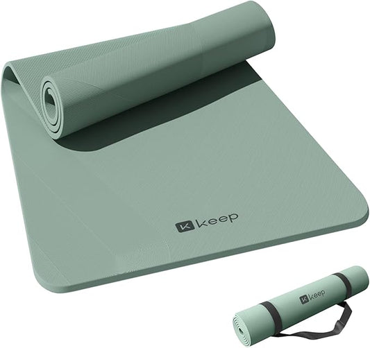 KEEP Yoga Mat, 32" Extra Wide Exercise Mat with Strap for Men and Women, 7mm Thick Double-Sided Non-Slip Eco-friendly Yoga Mat for Pilates, Workout and Fitness - Bloomnest