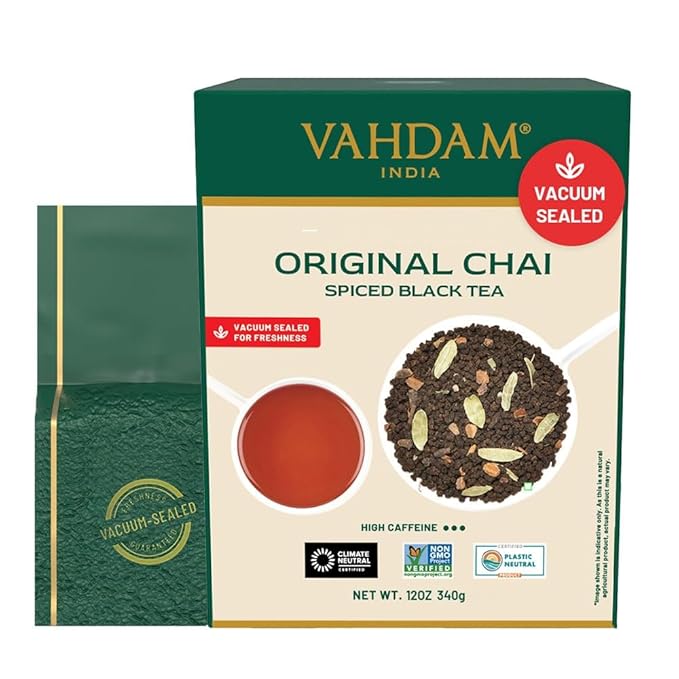 VAHDAM Masala Chai Tea - Loose Leaf 170+ Cups (340g/12oz) Blend of Black Tea with Cinnamon, Cardamom, Cloves & Black Pepper | Vacuum Sealed Pack - Bloomnest
