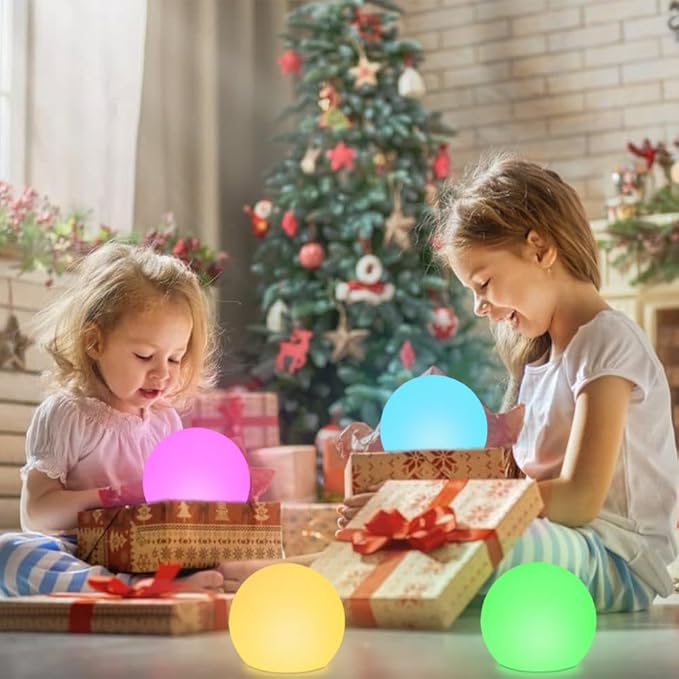 LED Glowing Ball Light, 8-in RGB Color Changing LED Orb Night Light Mood Lamp for Kid, 16 Colors 4 Lighting Modes & 8 Brightness Sphere Lamp w/Remote, Rechargeable Outdoor Globe Lights for Home Patio - Bloomnest