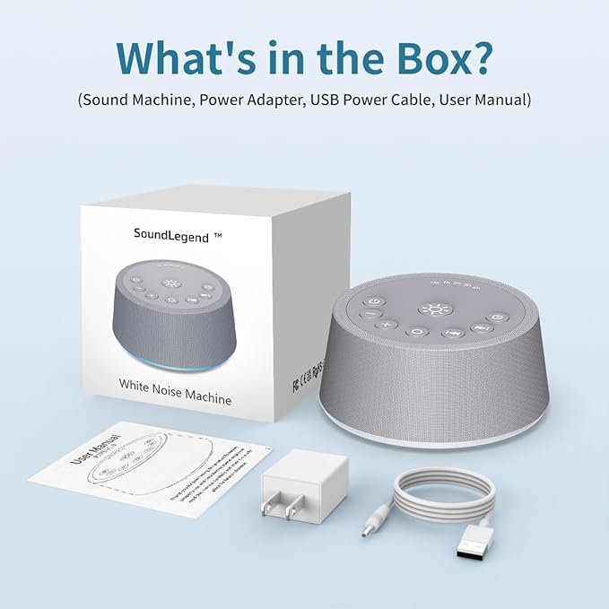 SoundLegend Sleep White Noise Sound Machines 32-Level Volume 30 Sounds 12 Colors Light 5 Timers Adjustable Light Brightness Compact for Everyone Travel Gift Memory Function