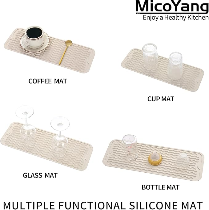 Silicone Dish Drying Mat for Multiple Usage,Easy clean,Eco-friendly,Heat-resistant Silicone Mat for Kitchen Counter,Sink,Bar,Bottle,or Cup Tapioca M 17 inches x 6 inches - Bloomnest