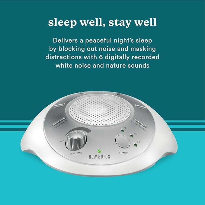 Homedics SoundSleep White Noise Sound Machine, Silver, Small Travel Sound Machine with 6 Relaxing Nature Sounds, Portable Sound Therapy for Home, Office, Nursery, Auto-Off Timer, by Homedics - Bloomnest