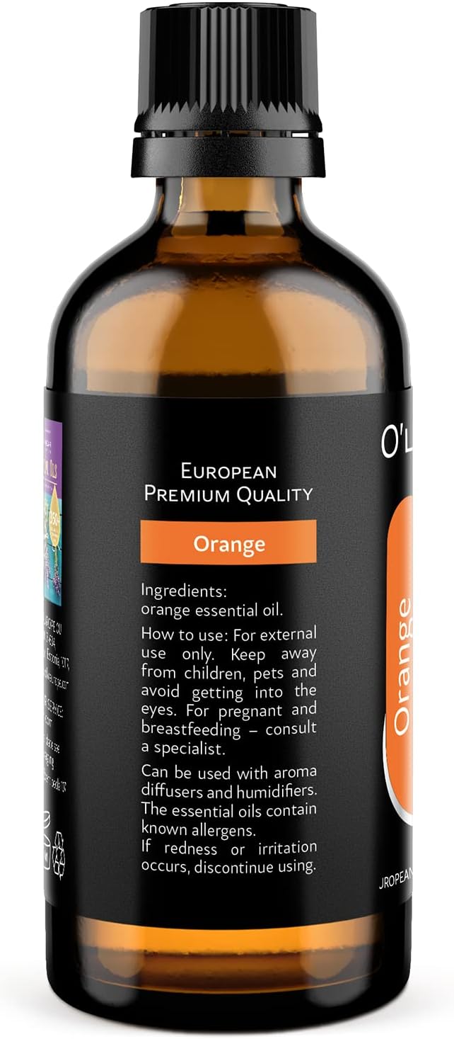O'linear Pure Orange Essential Oil for Diffuser and Humidifier - Mood-Boosting 100% Fresh Summer Scents, Long-Lasting Sweet Orange Oil, Perfect for Essential Oil Necklaces and Air Fresheners 3.4 Fl Oz - Bloomnest