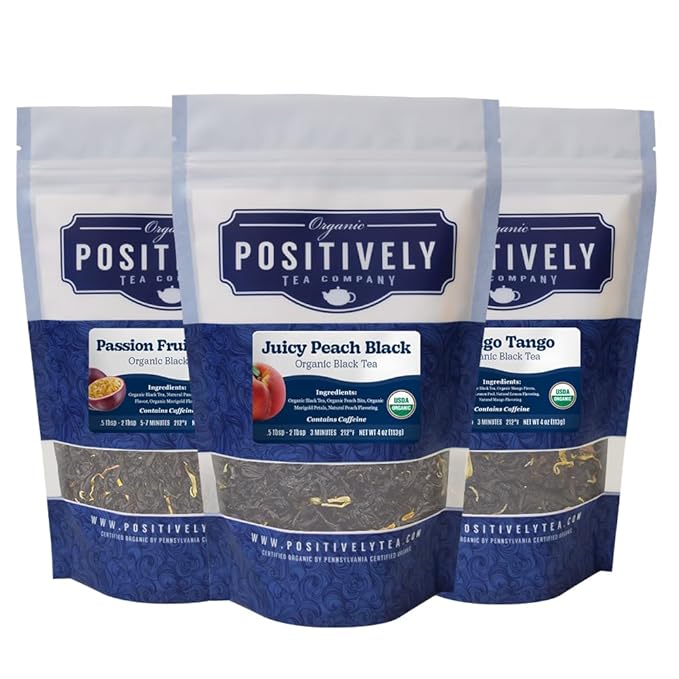 Organic Positively Tea Company, Flavored Black Tea Sampler, Loose Leaf, 4 Ounce, 3 Pack - Bloomnest