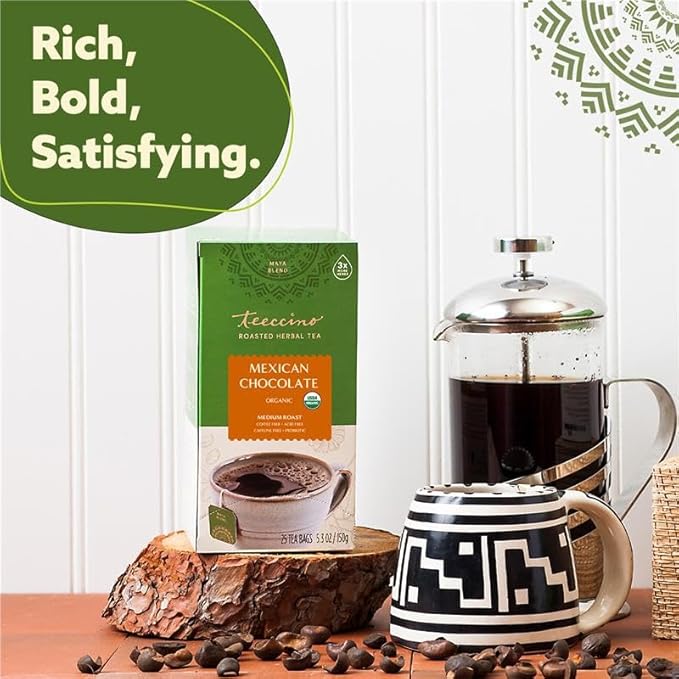 Teeccino Mexican Chocolate Herbal Tea - Rich & Roasted Herbal Tea That’s Caffeine Free & Prebiotic for Natural Energy, 25 Tea Bags - Bloomnest