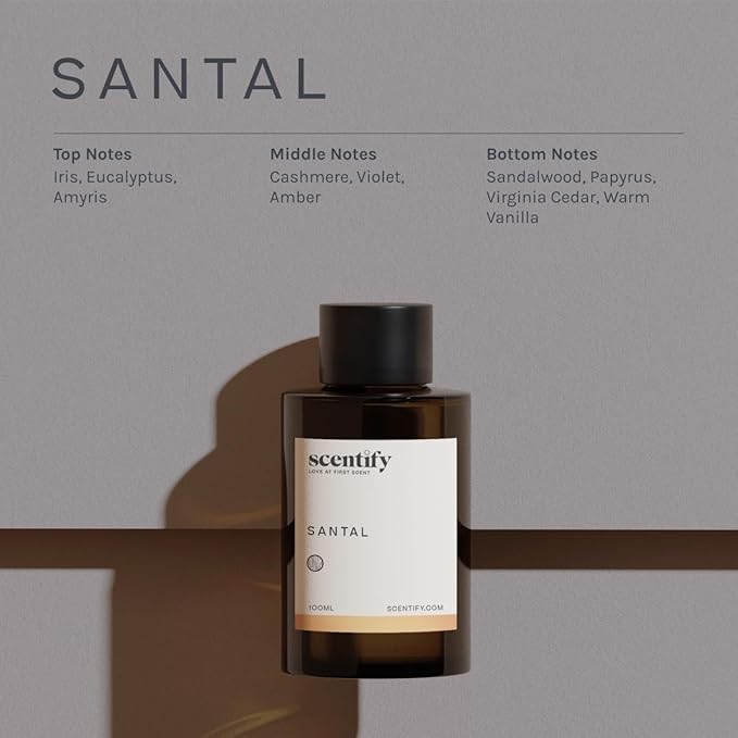 Scentify Santal Aroma Oil Refill Scent for Oil Diffusers - Iris, Amber, Sandalwood, Cedar Scents - Luxurious Relaxing Aromatherapy Diffuser Fragrance 100ml, 3.38 oz Scentify